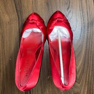 Never worn red satin like pleasure day and night stilettos size 9